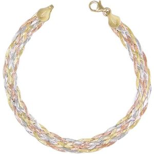 BRACELET - GOURMETTE Bracelet Tresse Trois Ors - Or Tricolore Jaune, Blanc et Rose
