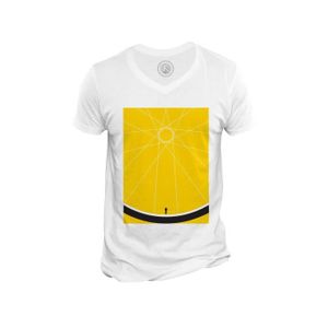 MAILLOT DE CYCLISME T-shirt Homme - Fabulous - Col V Velo Roue de Velo Cycliste Jaune - Manches courtes - Blanc