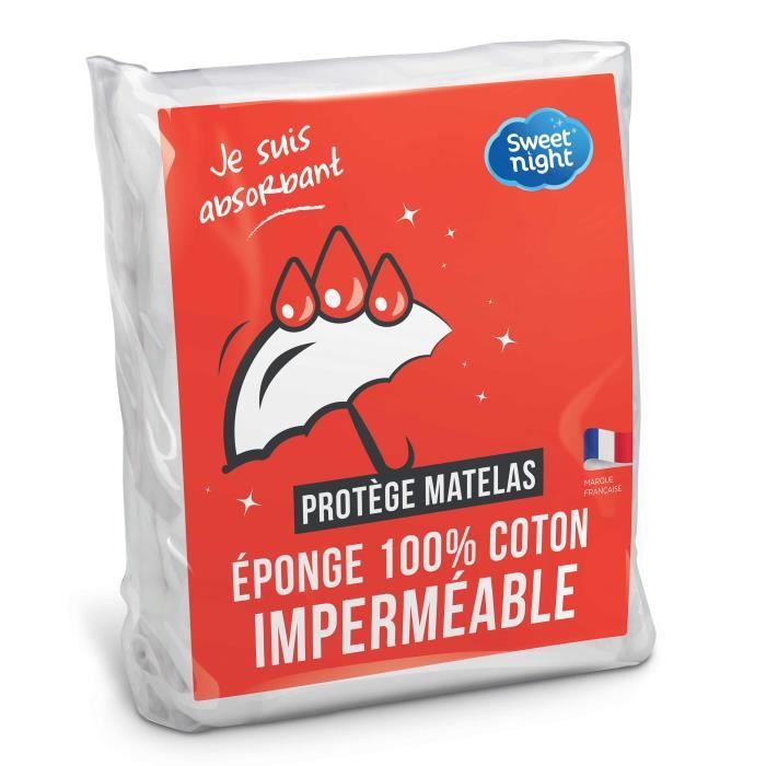 Protege-matelas Alese imperméable Elasretane éponge bouclette 100% coton  140x190 cm blanc pas cher 