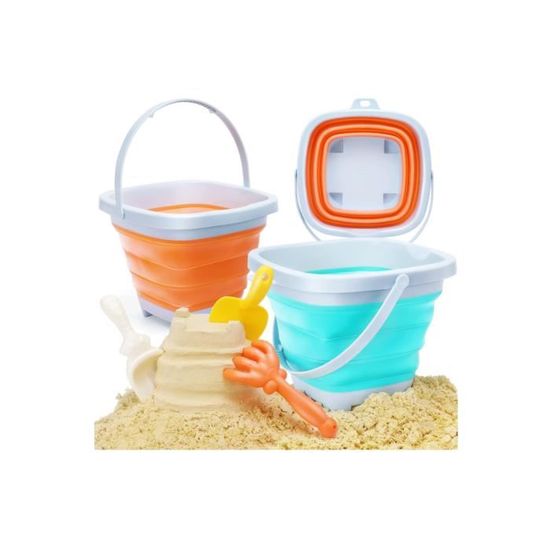Set De Plage Enfant Budhi Budha - Seau Pliable Silicone + Pelle + 3 Moules, Jouet Sable