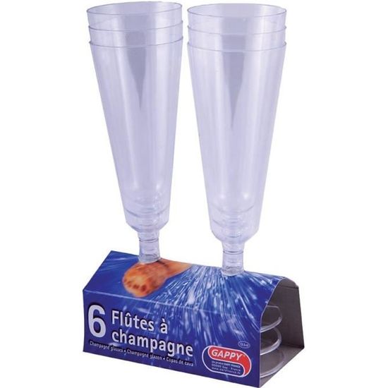 6 flûtes à champagne plastique or