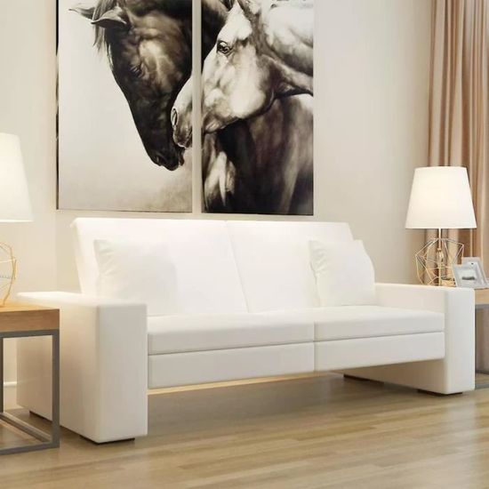 E-Com ®2998Canapé d'angle Convertible Canapé-lit réversible Grand Confort & Relax Sofa de Salon Scandinave Cuir artificiel Blanc