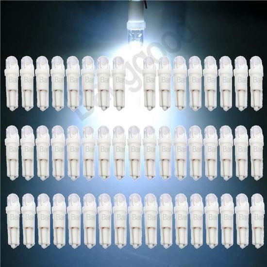 50x Ampoule T5 à 1 LED 12V DC Lampe Bulb POUR COMPTEUR TABLEAU DE BORD BLANC 12V My07685 Mo34854