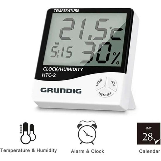 Horloge numérique de station météorologique avec calendrier et minuterie pour la température et l'humidité