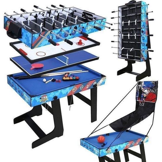 Table Multi-jeux Pliante 4 En 1 - Billard, Babyfoot, Hockey, Tennis De