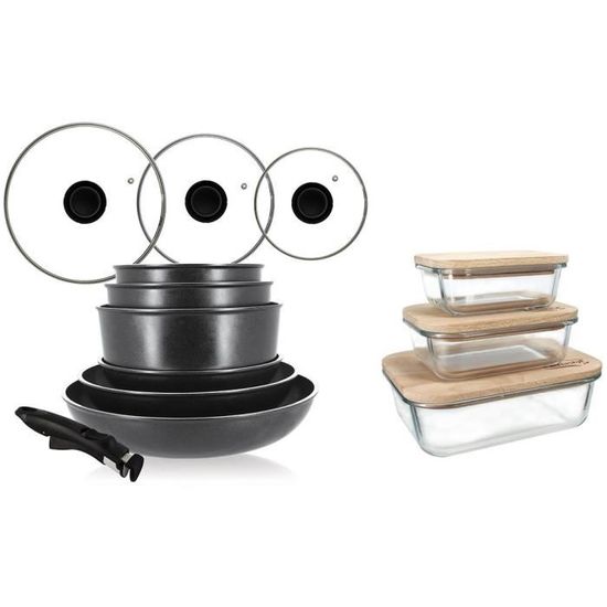 Set Casseroles MENASTYL 3 Pièces - 16/18/20cm Aluminium Induction - Poignée Amovible - Fabriqué En France