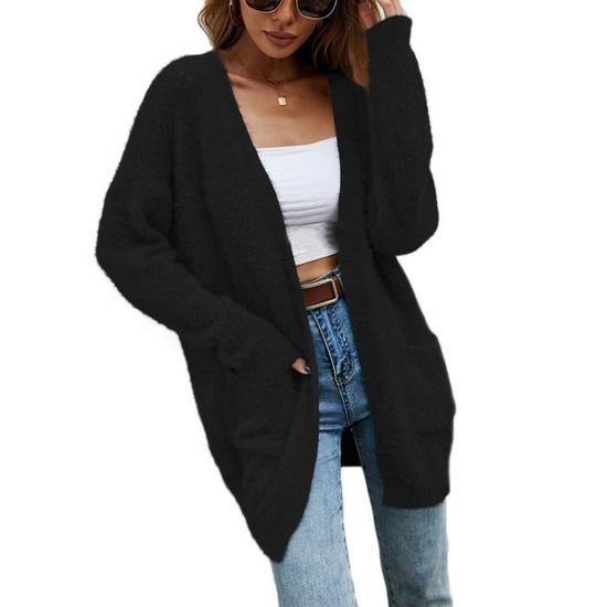Gilet Femme Hiver Vintage Jaune - Cardigan Bohème à Glands - Manches Longues - Taille M - Chaud Et Style