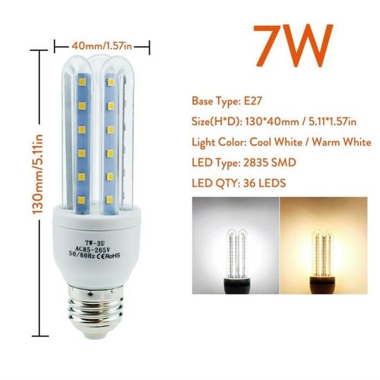 Ampoule à économie d'énergie E27 7W = lumière 35W
