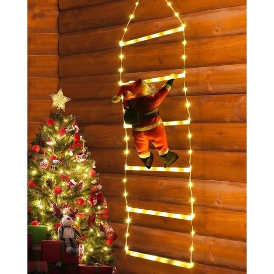 Père Noël grimpeur, 0.75M Sur échelle illuminée Par LED, 8 Modes, Minuteur, Étanche, pour Fête