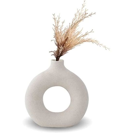 Lot De 2 Vases Céramique Blanche Boho 21 Cm | Vases Déco Minimalistes Pour Pampa, Fleurs Séchées – Style Moderne Salon Chambre