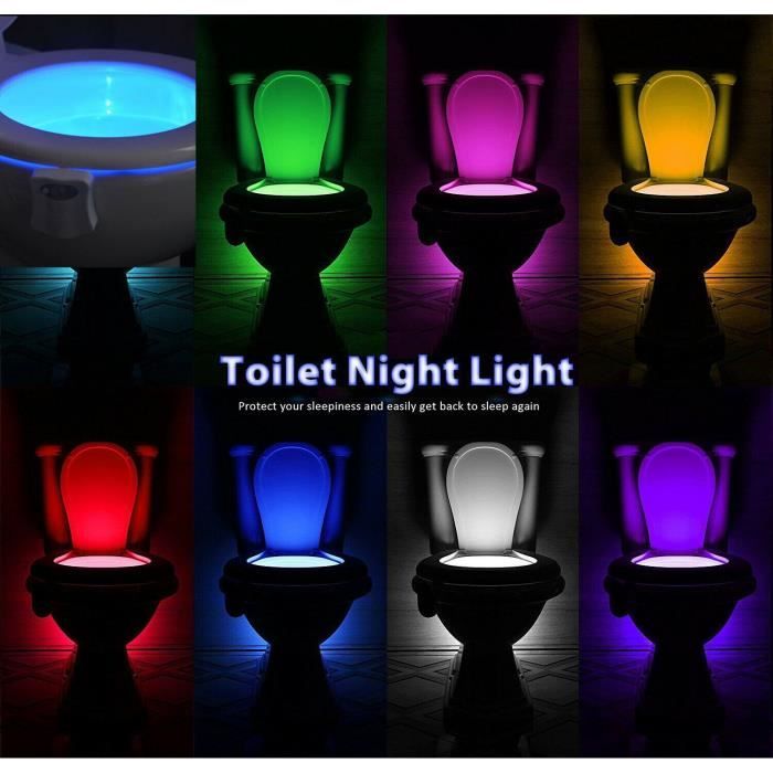Capteur de mouvement PIR intelligent, veilleuse de siège de toilette 8  couleurs, rétro-éclairage étanche pour cuvette de toilette, lampe LED,  lumière de toilette