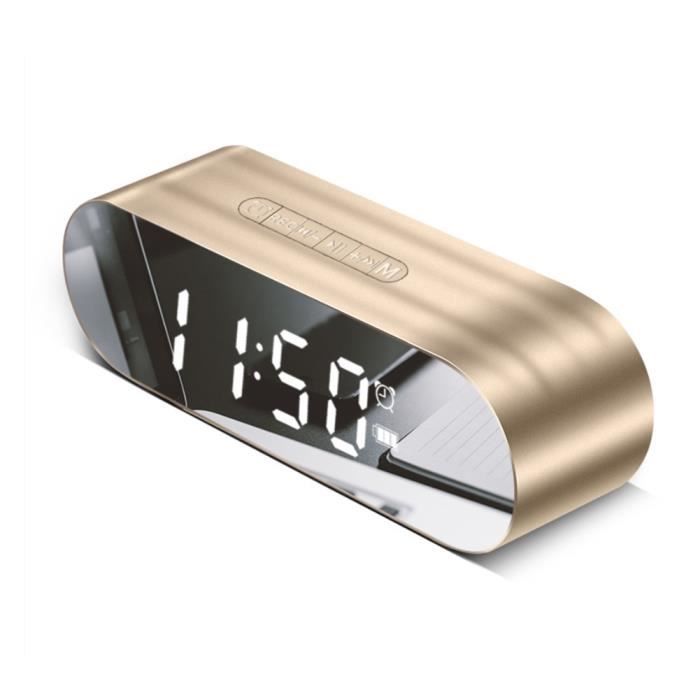 Réveil LED avec Radio FM sans fil Bluetooth Haut-Parleur Miroir Affichage Support Aux TF USB Lecteur de Musique Sans Fil
