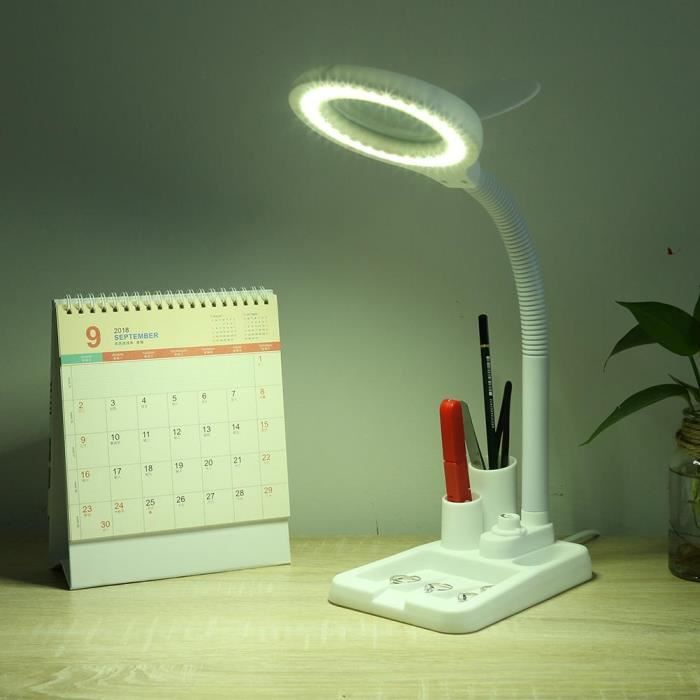 Lampe loupe réglable Lampe de bureau table loupe avec loupe 5X 10X avec 36 lumières LED (blanc)