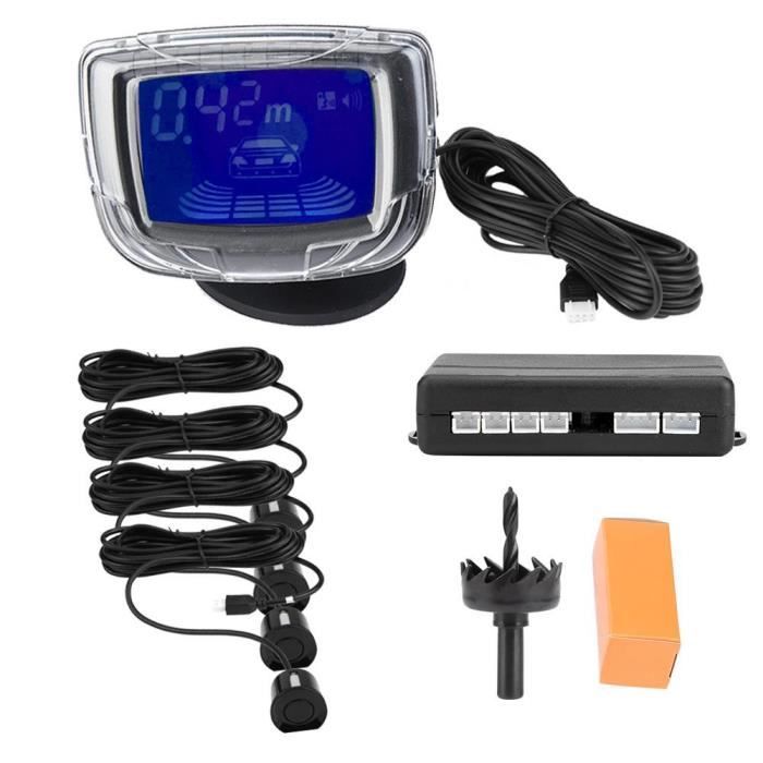 AIZ Système De Détection De Sauvegarde De Buzzer D'Aide Au Stationnement Avec Écran Lcd 2 Pouces Avec 4 Capteurs Radar Noirs