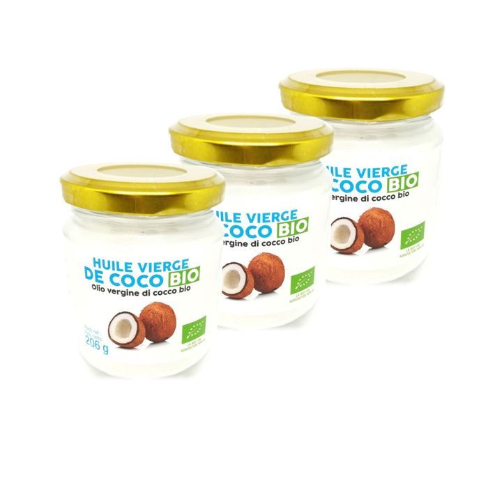 Lot 3x Huile vierge de coco BIO - pot 225ml