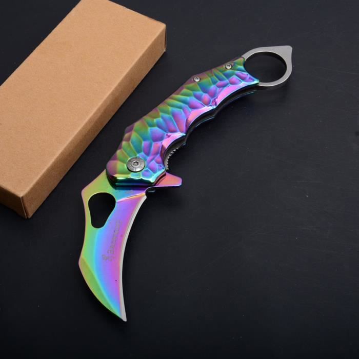 Couteau -Browning- Style Titane Lame Acier 7,5 cm Manche 14,5 cm Anneau & Pointe