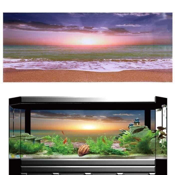 Affiche de Coucher de Soleil Adhésif Sur la Plage Avec Effet 3D pour Décoration de Réservoir de Poissons d'Aquarium (L) - L06ED4
