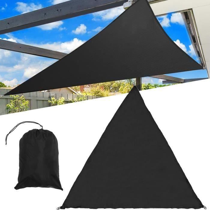 Toile Solaire Régulière Triangle Voile d'Ombrage Polyester Couverture de Jardin Cour Imperméable Noir 3X3X3 M L49314