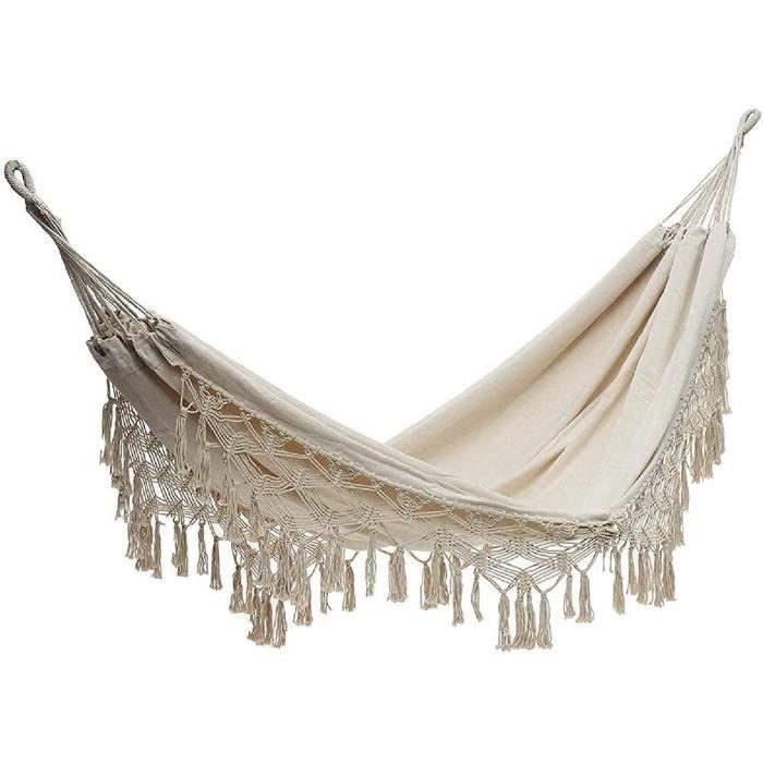 Hamac balançoire extérieure Camping Hamac 320X150Cm Extérieur Glands Hamac Jardin Patio Plage Coton Balançoire Chaise Lit Suspendu