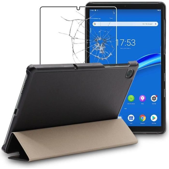 ebestStar ® pour Lenovo Tab M10 FHD PLUS (2e gen) - Housse Tablette PU SmartCase + Film protection écran en VERRE Trempé, Noir