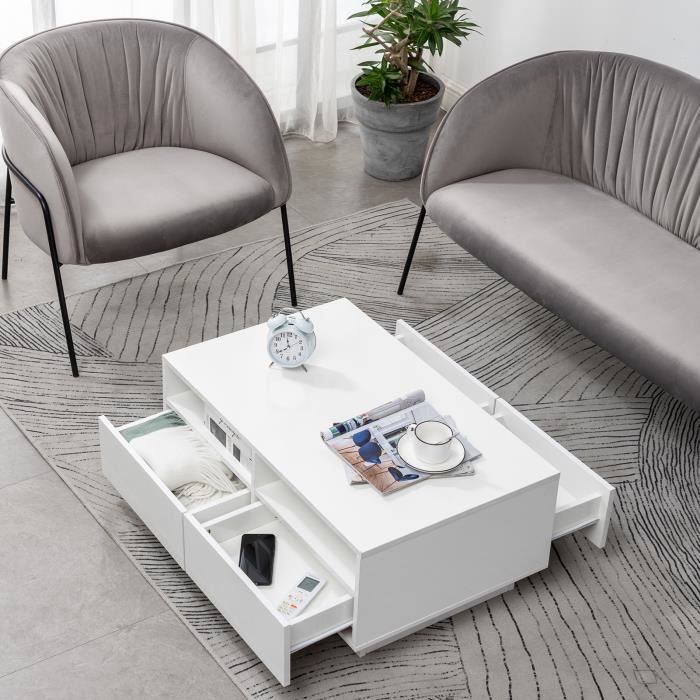 Table basse blanche brillante avec meubles à 4 tiroirs avec un design moderne pour bureau de salon-YIDD
