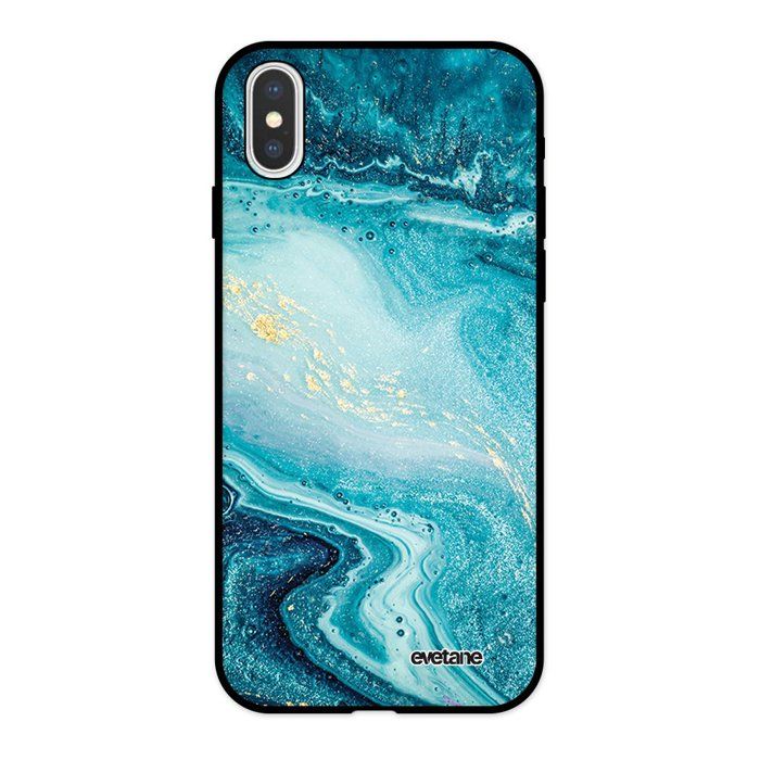 Coque pour iPhone X/ Xs Silicone Liquide Douce noir Bleu Nacré Marbre Ecriture Tendance et Design Evetane