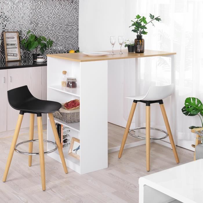 HOMY CASA Table de bar table haute scandinave à 4 personnes avec 3 étagères de rangement blanc