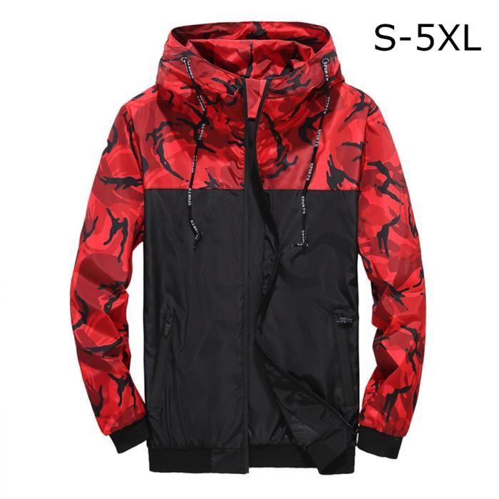 OUQING - Veste Homme Léger Respirant Ultra Léger Veste Sport Camouflage Capuche Manches Longues Veste