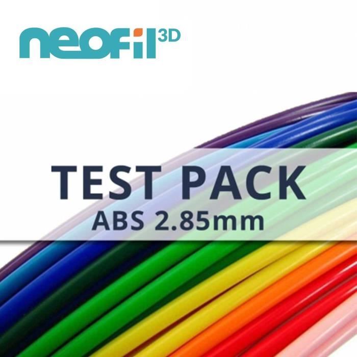 NEOFIL3D Pack échantillons de Filament pour Imprimante 3D ABS - Blanc, Noir,Bleu, Vert, Rouge - 2,85 mm - 5 X 50g