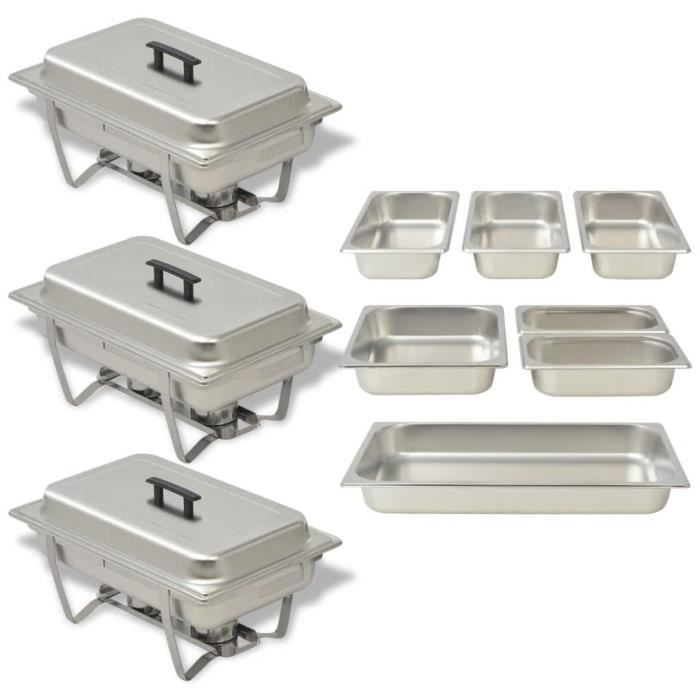 Ensemble de chauffe-plats 3 pcs Acier inoxydable