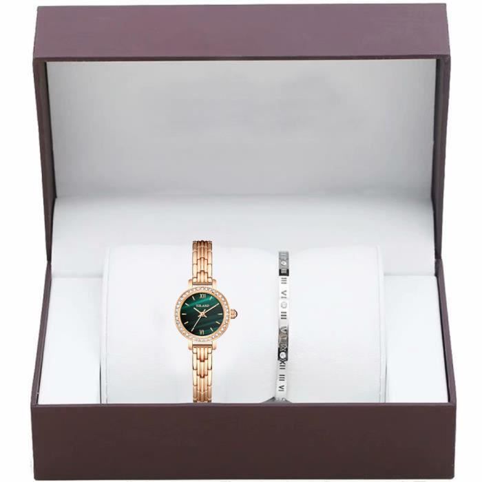 Coffret cadeau pour femme , montre à quartz élégante + cadran vert - choix de cadeau parfait