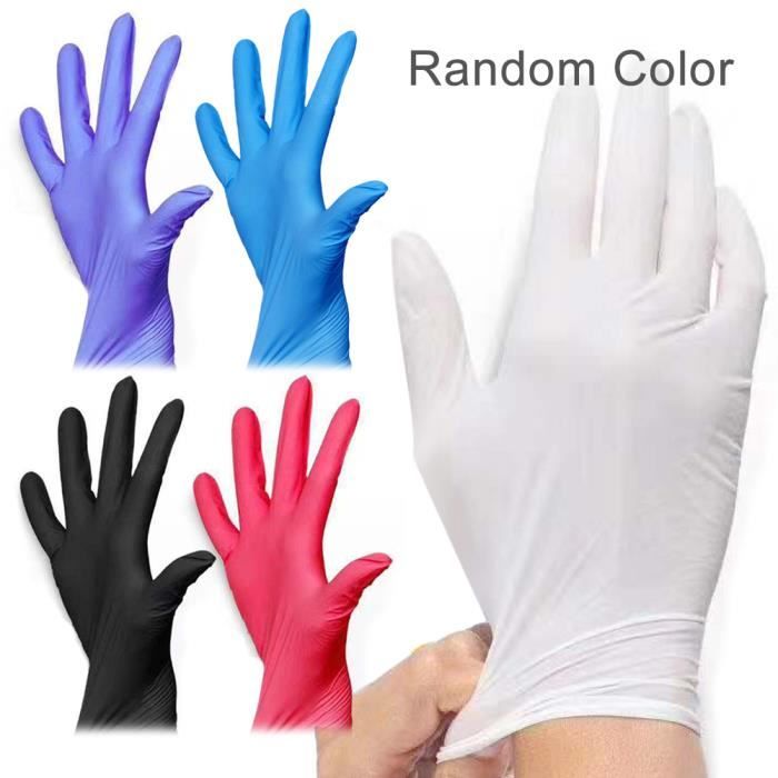 Gants Nitrile Jetables Non Poudrés (100 pièces), Convient pour Aliments, Dermophile et Bien Tolérée - L - Couleurs aléatoires