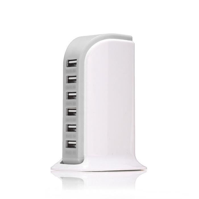 6 Port USB 5V 6A de bureau rapide Wall Station Chargeur Voyage Hub Adaptateur 30W US Plug | Gris
