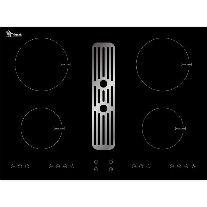 TRIOMPH - TAHPI7N - Plaque induction + hotte intégrée - 4 foyers - 504 m3/h -70 x 51 x 30,5 cm - Noir + Inox