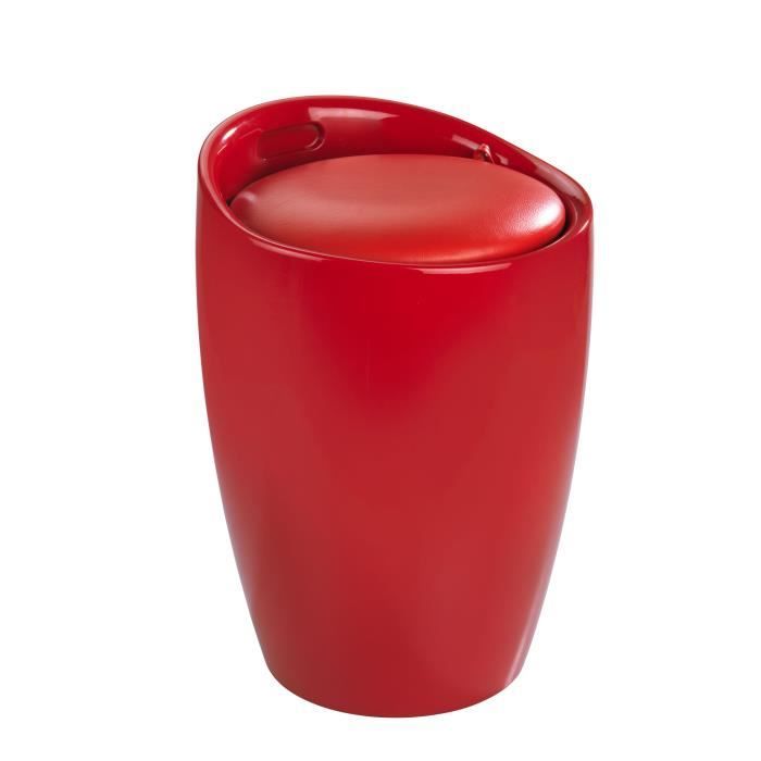 WENKO Tabouret Panier à linge, coffre à linge et tabouret salle de bain Candy, coussin amovible, Plastique, 20 litres, Rouge