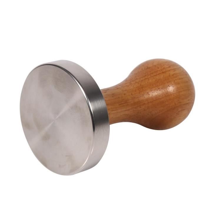 ZJCHAO Tamper Espresso Outil de presse à café expresso en acier inoxydable avec poignée en bois 1Pc avec base plate de 58 mm à