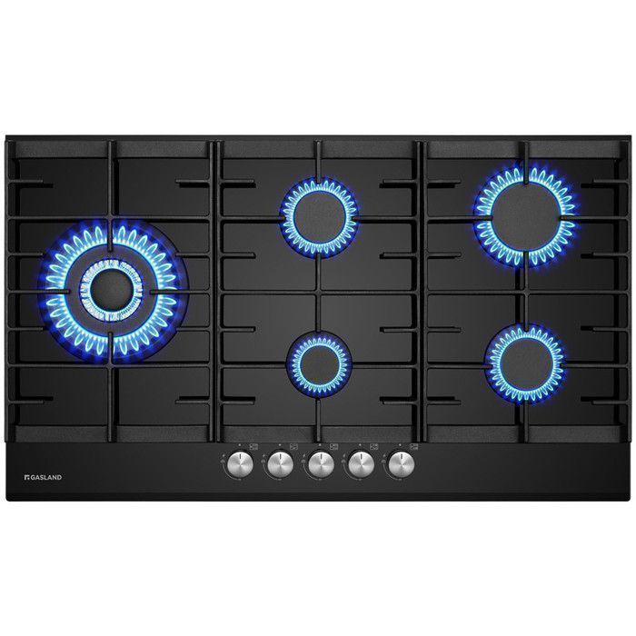 GASLAND GH2905BG1FC Plaque gaz encastrable 90cm 5 feux triple brûleur 34kW support wok+moka verre trempé sécurité anti-flamme
