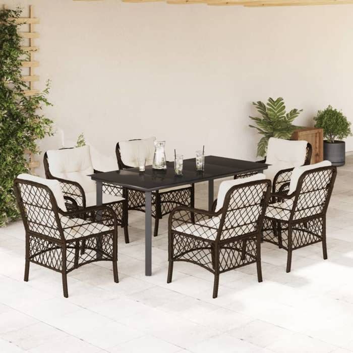 vidaXL Ensemble à Manger de Jardin avec Coussins 7 pcs Table et Chaises de Patio Meubles dExtérieur Terrasse Moderne 3212121
