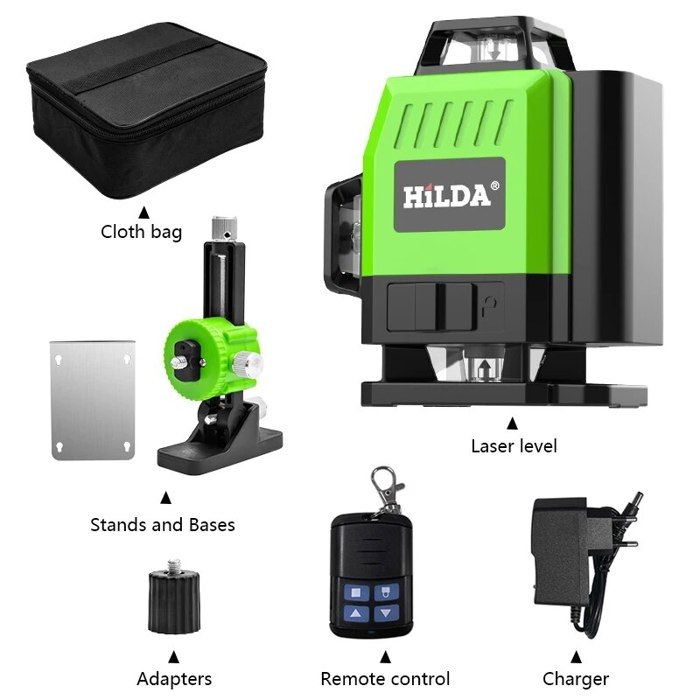 Niveau Laser 3D 12 Lignes Hilda Avec Base - Pour Alignement Précis, Neuf