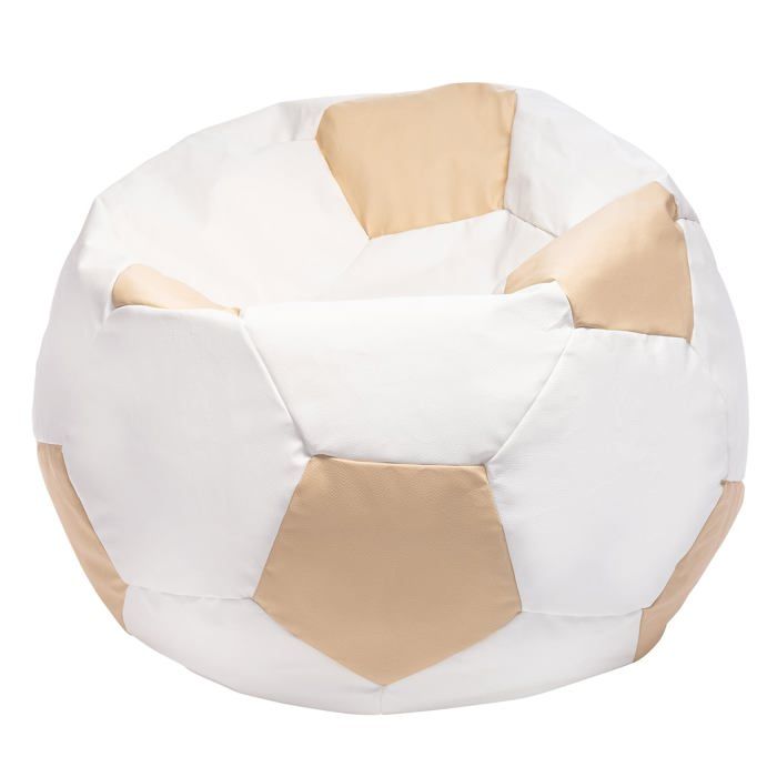Football Pouf M en Simili Cuir Pouf Fauteuil Gaming Enfant 65x45cm Ivoire - Ecopuf