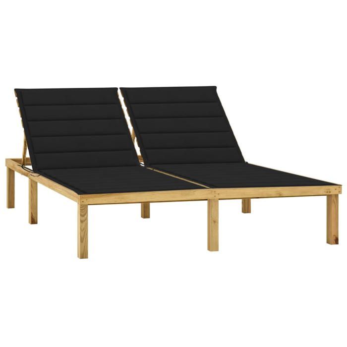 Confortable Chaise longue double et coussins - noir Pin imprégné 912175 ...