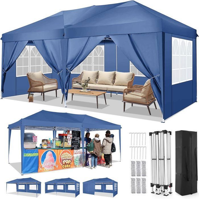 Tonnelle Tente Gazebo 3×9m / 3×6m / 3×3m – Pavillon Jardin Réception Mariage BBQ Imperméable Avec 8 Bâches