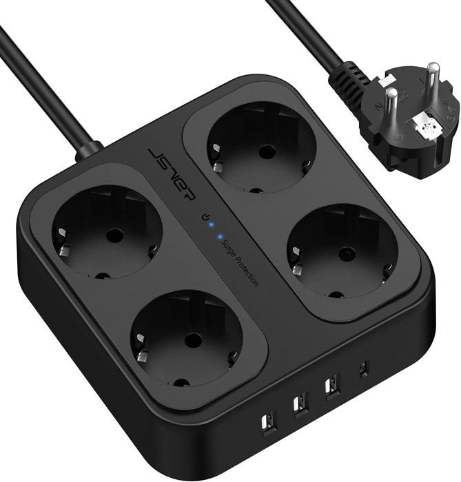 Multiprise Parasurtenseurs USB 4 Prises avec 3 Ports USB A+1 Ports USB C Chargeur (5V34A) Multiprises parafoudre et surtension