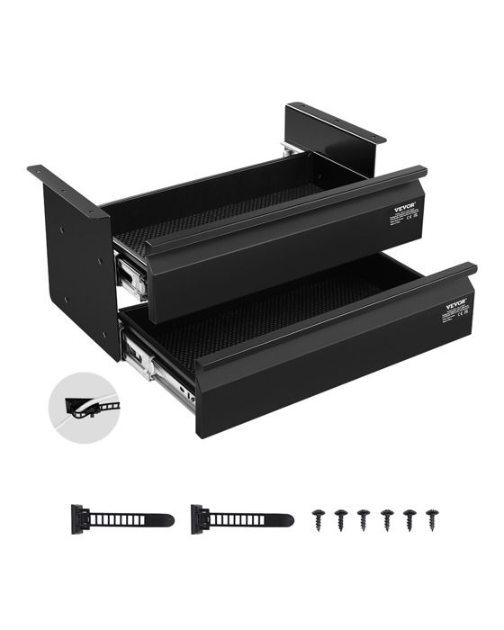 2 Boîtes De Rangement Tiroirs Coulissants Autocollants - Organisateur Sous Bureau Noir Pour Fournitures & Cosmétiques - Installation Sans Perçage