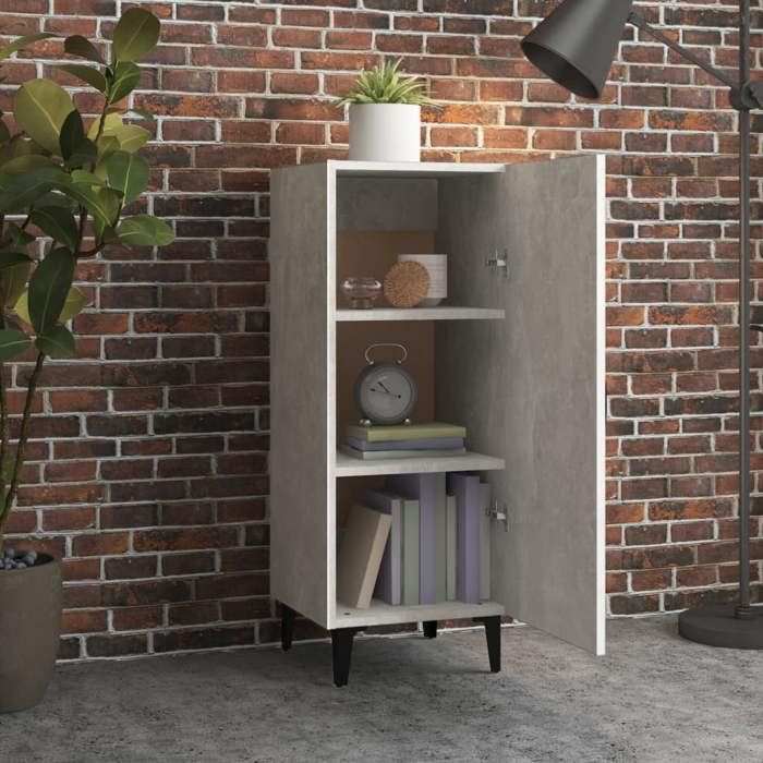 (SOLDE dété) Placard/Buffet bas - Décor salon - Gris béton 34 5 x 34 x 90 cm Bois dingénierie *aspect pratique9952571