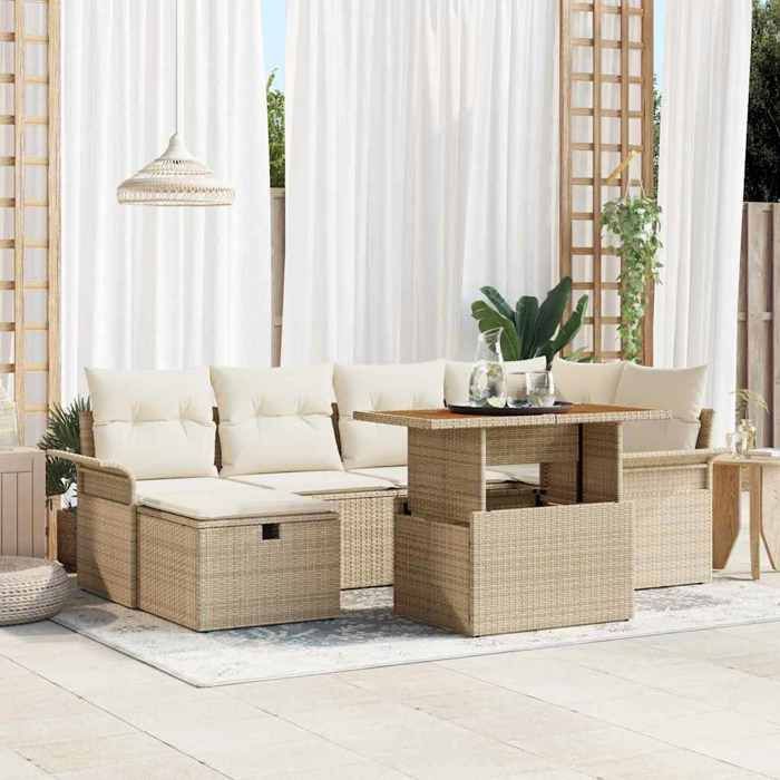 Ensemble de Canapé de Jardin de 7 pièces avec Coussins Poly Rattan 3361246