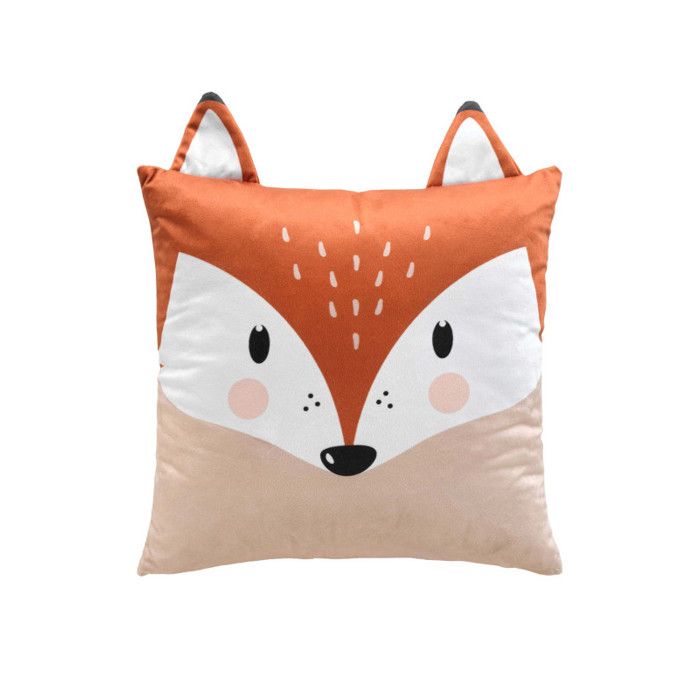 Coussin Déhoussable Compressé 40 x 40 cm – Velours Imprimé Enfant – Dessin Placé Roxy - Taille: 40x40cm - Coloris: Orange