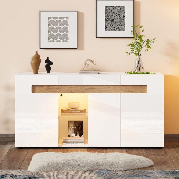 Buffet moderne 3 portes - commande Déclairage LED - armoire de salon avec contrôle App -140x40x70cm