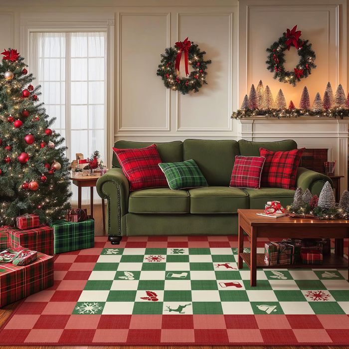 Tapis De Noël Motif Père Noël/cerf – 80 X 150 Cm – Microfibre Douce, Antidérapant – Lavable En Machine