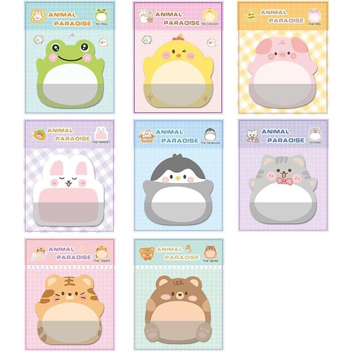 8 Cute Animals Sticky Notes Pads 160 Sheets Funny Kids Notebook Kawaii ...